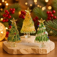Figurine de mini sapin de Noël en verre fait main avec étoile dorée en sommet pour la décoration de table de Noël et les cadeaux de Noël