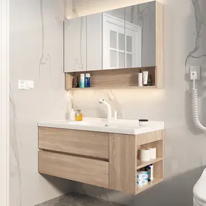 Hign End Wall Hung Plywood Bath Washbasin Furniture Set Modern Bathroom Vanity Cabinet With Under Counter Basin