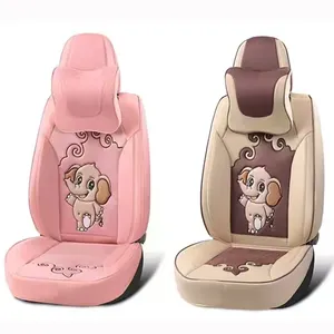 Cute Elephant Pattern Car Seat Cover for Women Funny Cartoon Leather Full Cover Car Seat Protection Cushion