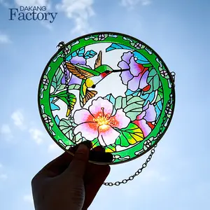 Ornements de noël luxe rond colibri fleur peinture verre attrape-soleil mur Art décoration pièces pour la maison