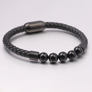 Tiger Eye Leather <b>Bracelet</b> 6mm Beaded Woven Magnetic Bangle Unisex Gift Jewelry - Product Image 5