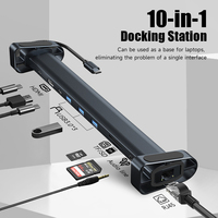 USB C Hub 10 1 Dongle portátil 4K para HDMI PD 100W USB 3,0 Gigabit Ethernet RJ45 Estación de acoplamiento Soporte para computadora portátil Multipuerto Stock