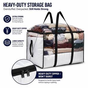 Large PE Woven <strong>Storage</strong> <strong>Bag</strong> Waterproof, Heavy-Duty Zipper <strong>Clothes</strong> Blanket Organizer for Moving Dorm Seasonal, OEM Custom - Product Image 4