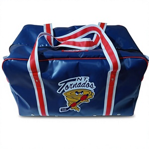 Bolsa de lona azul de PVC con correas rojas y blancas, cierre de cremallera para artículos deportivos - Product Image 3