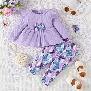 New design baby girls clothing sets for 1year baby cotton girl fall clothes girls dress swing top set