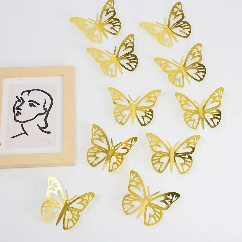 OEM y ODM 3D mariposa pegatina impresión niñas dormitorio decorativo PVC pegatinas de pared