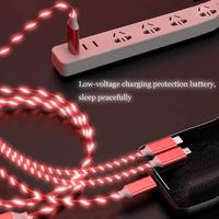 Kabel Data USB Tipe C, USB ke Tipe C pencerah mikro Multi fungsi, lampu LED 3 In 1, lampu mengalir, pengisian cepat, kabel Data bercahaya, USB untuk ponsel