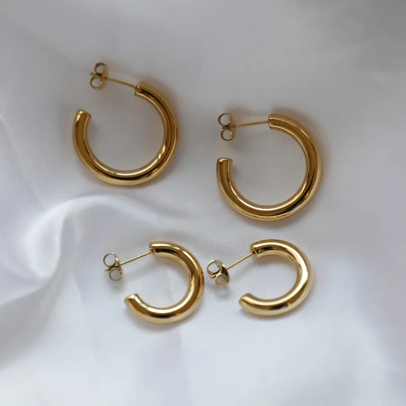 Boucles d'oreilles tendance en acier inoxydable, plaqué or, haut de gamme, simple, vente en gros, 1 pièce