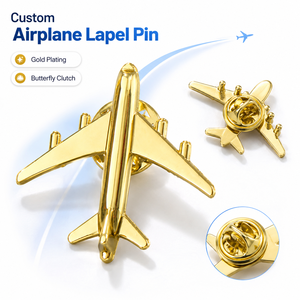 Custom Airplane Lapel Pins 3D Metal <strong>Aviation</strong> Brooch Gold Plated Badge Wholesale for Promotional Gifts - Product Image 1