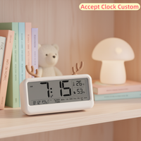 Direkt vom Uhrenhersteller: Kalender-Batterie-Uhr mit Thermometer, Hygrometer und Hintergrundbeleuchtung, Lernuhr für Kinder, Wecker für Zuhause