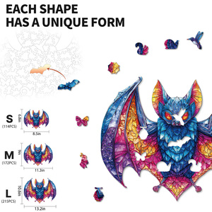 Rompecabezas con Forma de Murciélago Colorido, Impresión a Todo Color, Juguete de Dibujos Animados para Niños de 8 a 13 Años - Product Image 6