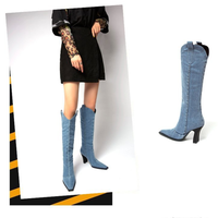Bottes de cowboy pour femme, chaussures Sexy de styliste, longues, à hauteur des genoux, pour l'hiver