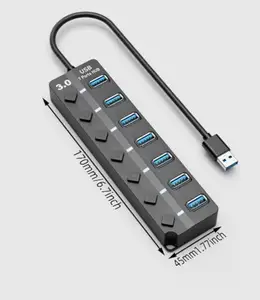 Hochwertiger Multi-Funktions-USB 3.0 4-Anschluss-7-Anschluss-Hub mit Ein-/Aus-Schalter-Adapter für PC Laptop