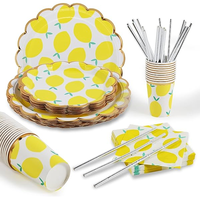 Ensemble de vaisselle jetable biodégradable personnalisé Ebelee Party sur le thème du citron pour la Saint-Valentin et le Nouvel An, assiette en papier pour gâteau
