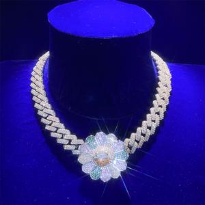 Nuevo Collar de Cadena con Diseño de Girasol de Miami, Chapado en Oro, con Circonitas y Diamantes, Plata <span class=keywords><strong>925</strong></span>, Estilo Hip Hop, para Hombre - Product Image 2