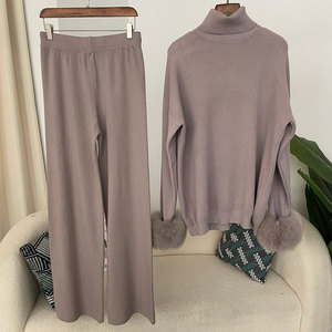 2025 nuovo <span class=keywords><strong>e</strong></span> Casual polsino in pelliccia di volpe dimagrante <span class=keywords><strong>e</strong></span> Versatile collo alto autunno inverno lavorato a maglia Set in due pezzi per le donne comode <span class=keywords><strong>e</strong></span> sciolte - Product Image 2