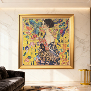 Mujer <span class=keywords><strong>de</strong></span> Klimt con abanico 100x100 cm pintura al óleo clásica sobre lienzo <span class=keywords><strong>para</strong></span> decoración <span class=keywords><strong>de</strong></span> sala <span class=keywords><strong>de</strong></span> estar europea - Product Image 4