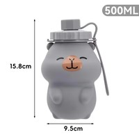 Bouteille d'eau pliable en silicone en forme de capybara de 500 ml, sans BPA, qualité alimentaire, bec verseur direct, anti-fuite, pour les voyages et les activités de plein air