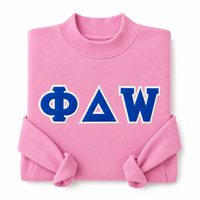 Sweat-shirt à col rond en chenille brodé sur mesure avec application de trois lettres grecques pour cadeau d'initiation universitaire ou de fraternité