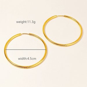 Boucles d'oreilles créoles creuses tendance pour femme en acier inoxydable plaqué or 18 carats, étanches, de haute qualité - Product Image 3