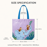 Sac fourre-tout réutilisable en PP tissé laminé imprimé en couleur personnalisée, style dessin animé, imperméable, sac à livres pour enfants, sac promotionnel