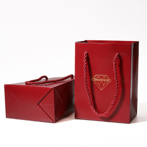 Jewelry Paper Bag <b>Red</b> With Gold Diamond Print Rectangle Shape For Jewelry Packaging <b>Gift</b> <b>Box</b> Set - Product Image 4