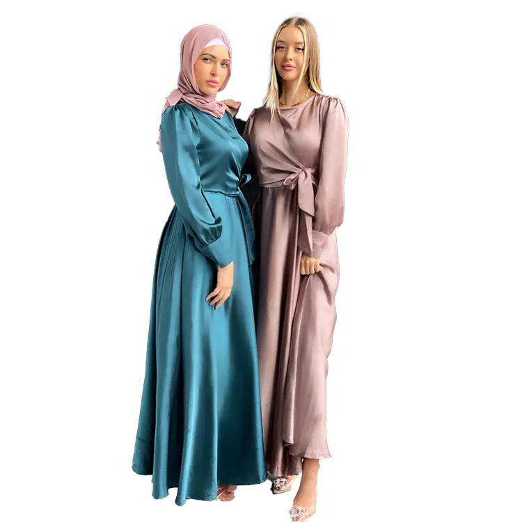 FORCE MOTRICE 2021 Nouvelles Conceptions En Gros Plaine Satin Abaya Dubaï Musulman Robes Pour Les Femmes