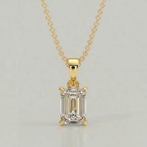 Pendentif classique en or rose 14 carats avec diamant de laboratoire taille émeraude fantaisie 3,00 carats, certifié IGI, cadeau de bijoux pour femme pour mariage - Product Image 1