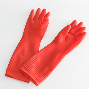 Household <b>Gloves</b> Extra <b>Long</b> Thickened Waterproof Rubber Dishwashing <b>Gloves</b> Red 38cm For Women - Product Image 2