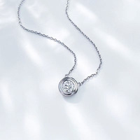 Collana con Pendente in Oro Bianco 18K con Diamante Coltivato in Laboratorio per Donna, Catene alla Moda a Forma di Disco, Gioielli Raffinati, Delicate Collane con Pendenti di Diamanti