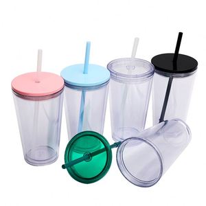 Gobelet à paille en plastique double paroi sans BPA, personnalisable avec logo, 16 oz (480 ml), design créatif sans cadre, petit gobelet portable 450 ml - Product Image 1