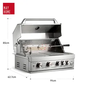 Barbecue à gaz intégré avec rôtissoire Cuisine d'extérieur multifonctionnelle en acier inoxydable pour le jardin