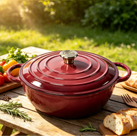 Cocotte en fonte émaillée classique et durable de 4,32 L avec double poignée, antiadhésive, profonde, avec couvercle, compatible four, ustensile de cuisson en fonte émaillée