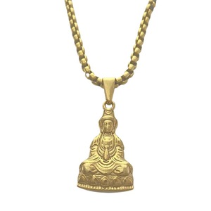 Collar yunnique de acero inoxidable dorado con colgante de Buda Guanyin de estilo chino para hombres y mujeres, diseño único y sencillo - Product Image 5