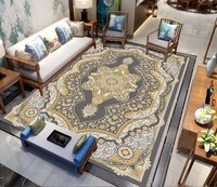 Grand tapis de salon bohème imperméable antidérapant en polyester écologique à motif floral, fabriqué à la machine, idéal pour les animaux domestiques