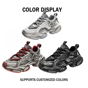 Chaussures de papa respirantes pour hommes, style vintage, gris-rouge, à semelle épaisse, de haute qualité, pour la marche et les loisirs - Product Image 2