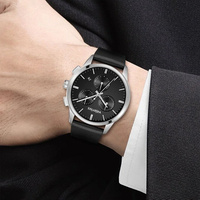 Valerius Jam Tangan Kuarsa Chronograph Pria Jam Tangan Bisnis Tahan Air 30M Tali Kulit Coklat Casing Emas Dial Putih