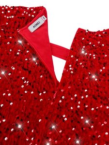 Usine décolleté en V <span class=keywords><strong>rouge</strong></span> paillettes gaine velours sirène <span class=keywords><strong>robe</strong></span> de <span class=keywords><strong>cocktail</strong></span> femme - Product Image 6