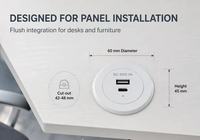 Chargeur USB-A USB-C intégré 10W PD 2.0, découpe 42-48mm, hauteur 45mm pour meubles, ordinateur, écouteurs, montre connectée, UK US EU