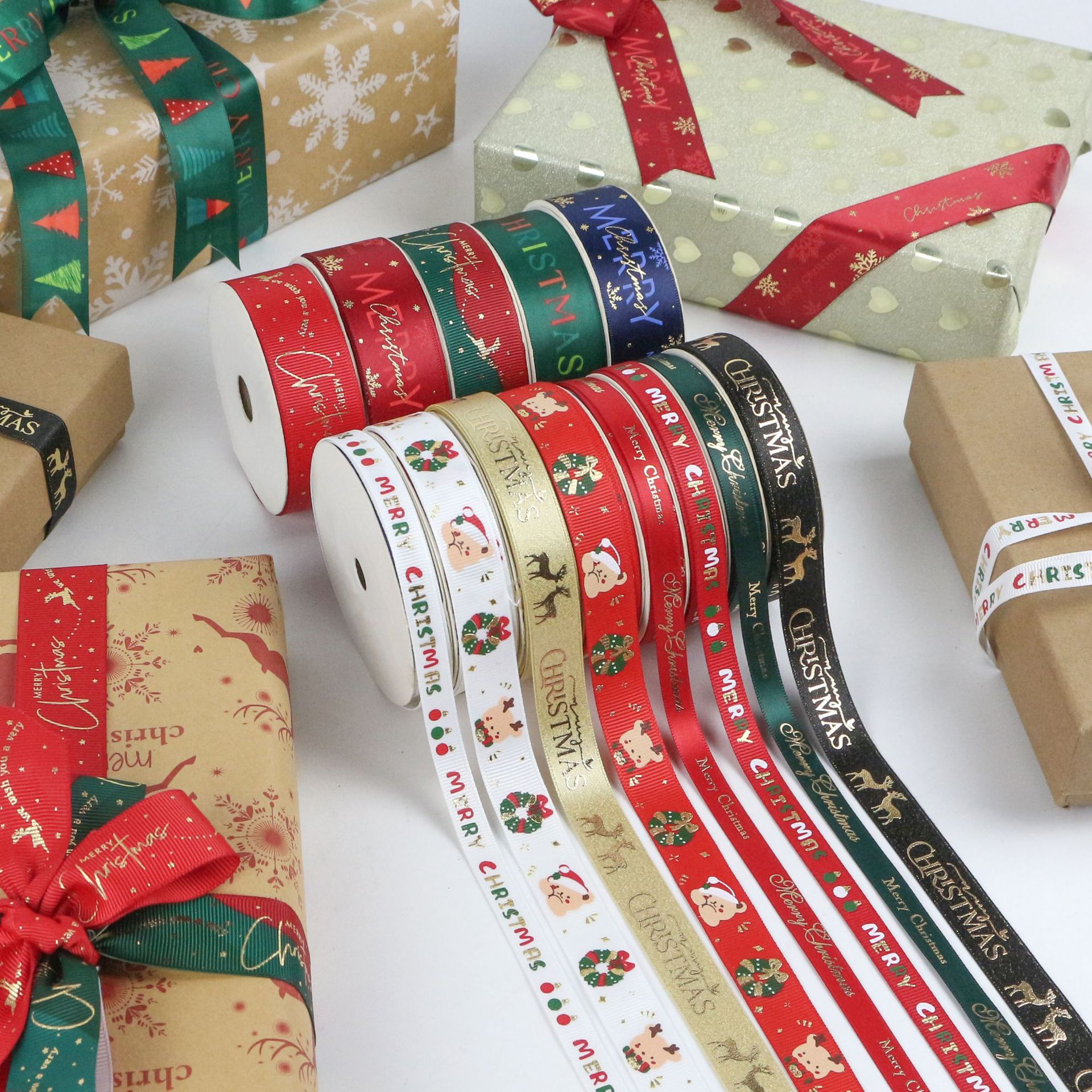 100 ярдов, Рождественская лента для подарков, набор атласной тканевой ленты для упаковки подарков, бантов для волос, рукоделия, шитья