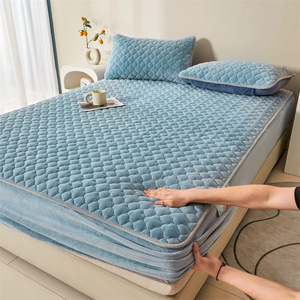 Juego de sábanas bajeras de lana de leche 150x200 + 30cm, funda protectora antideslizante suave y aterciopelada para protector de colchón de cama y funda de almohada - Product Image 2