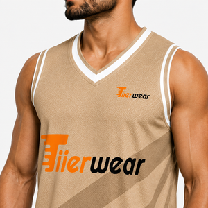 เสื้อบาสเก็ตบอลแบบยูนิเซ็กซ์สไตล์พอยท์การ์ดคอวีระบายอากาศได้แห้งเร็วน้ำหนักเบายืดได้เสื้อบาสเก็ตบอลแขนกุดทีม - Product Image 5