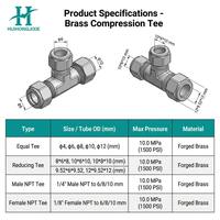 Sambungan Kompresi Kuningan Tee Fitting Equal dan Reducing Union 3-Way Connector 4mm-12mm untuk Humidifier Tekanan Tinggi dan Pipa Tembaga