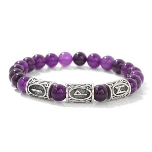 Viking Rune Stone Beads - Retro Tiger Eye, <b>Amethyst</b> & Turquoise Stretch Beads <b>Bracelet</b> for Unisex - Product Image 6