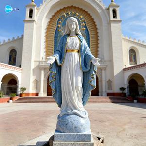 Estatua de la Virgen María de la Gracia, de mármol blanco natural, para exteriores, con manos extendidas. - Product Image 4