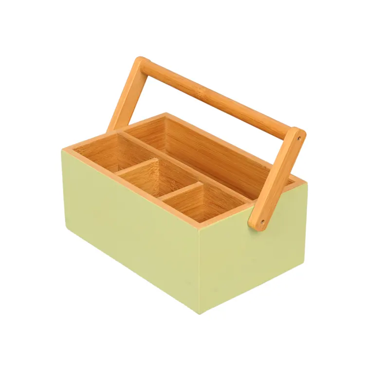 Boîte de rangement en bois de bambou, boîte de rangement Portable pour peinture avec poignée, télécolorée