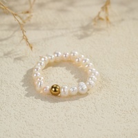 Fine perle d'eau douce collier Bracelet bague boucle d'oreille ensembles 18K plaqué or acier inoxydable Style français à la mode femmes cadeau