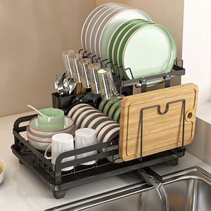 2025 New Trend <b>Kitchen</b> <b>Storage</b> Organizer Accessories Large 2 Tier Detachable Dish Drain Drainer Dish Drying Rack with Drainboard - Product Image 4