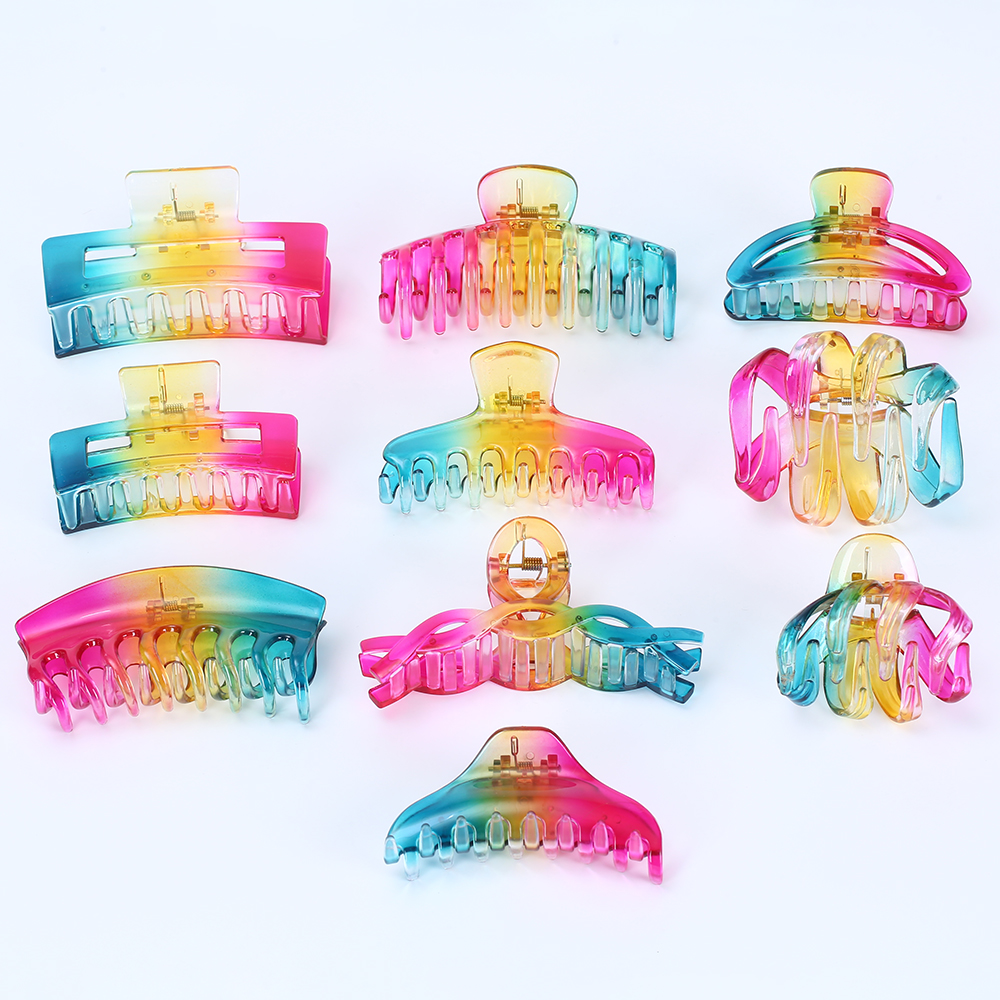 Оптовая продажа 2023 летние яркие радужные цветные большие заколки для волос для густых волос летние цвета