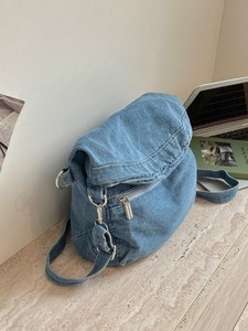 Shallow Indigo Vintage Ribbon Tote <b>Bag</b> for Female <b>College</b> Students-Retro Literary Style Crossbody ZIP Closure Portable Design - Product Image 3